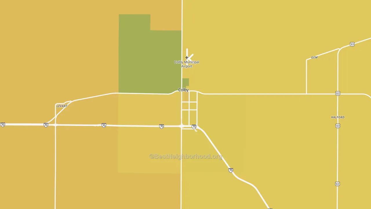 Map of the best neighborhoods in the Thomas County area, with better matches in green and worse matches in red