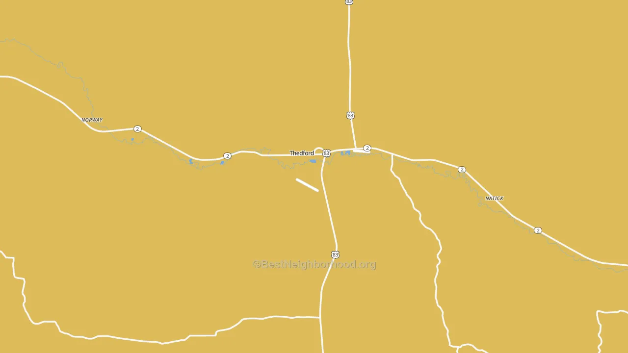 Map of the best neighborhoods in the Thomas County area, with better matches in green and worse matches in red