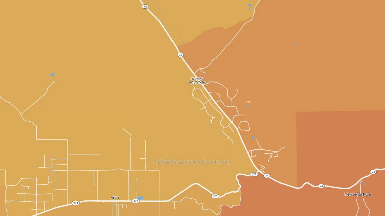 Map of the best neighborhoods in the Thomas Mountain area, with better matches in green and worse matches in red