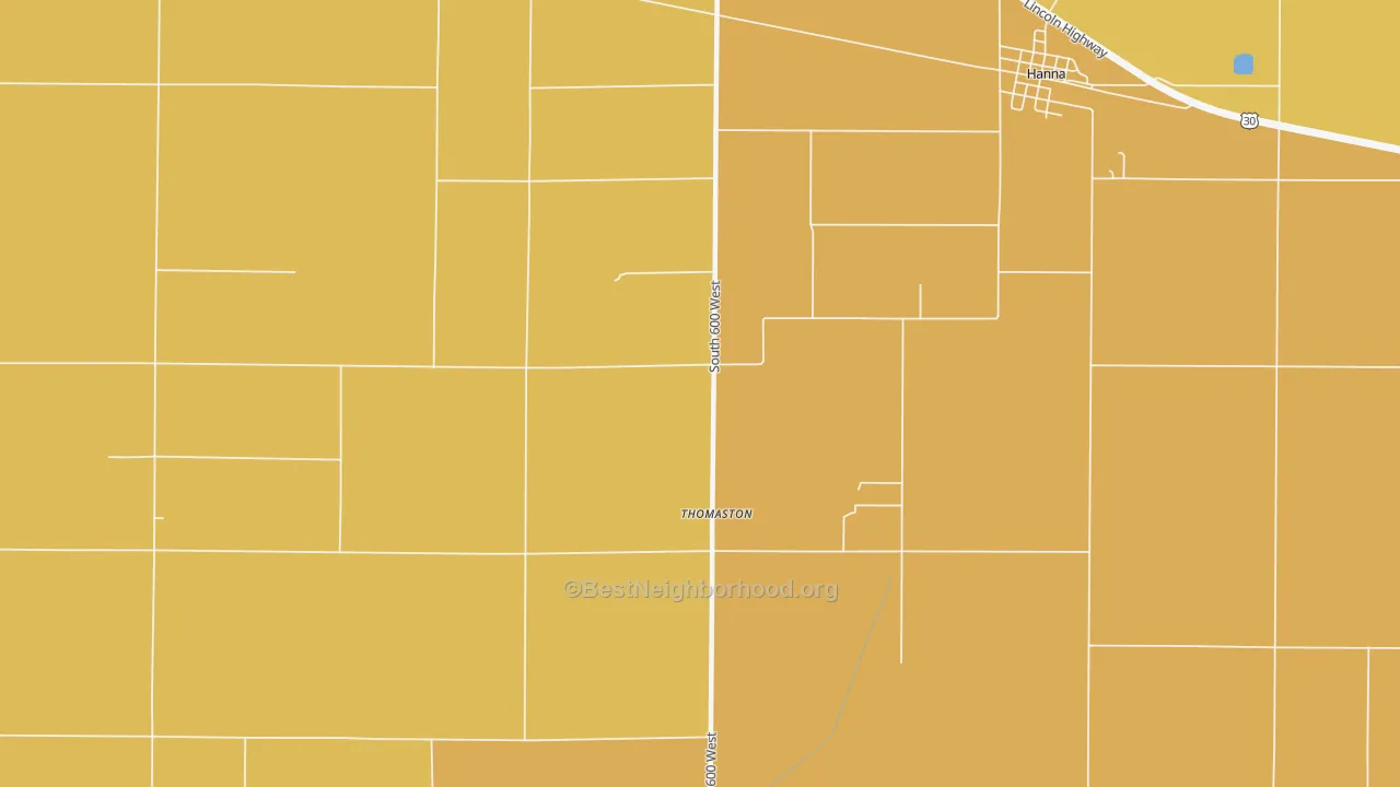 Map of the best neighborhoods in the Thomaston area, with better matches in green and worse matches in red