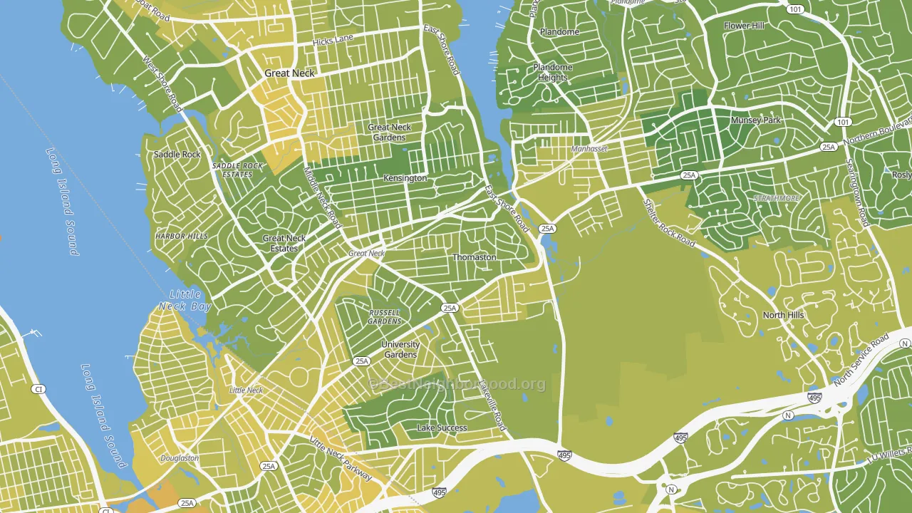 Map of the best neighborhoods in the Thomaston area, with better matches in green and worse matches in red