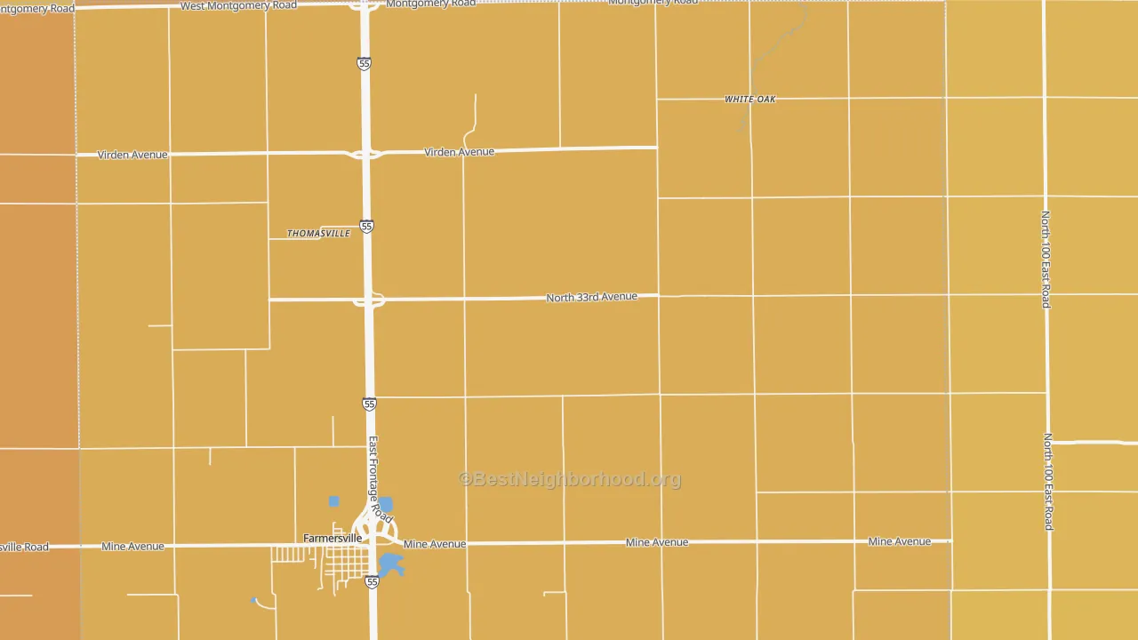 Map of the best neighborhoods in the Thomasville area, with better matches in green and worse matches in red