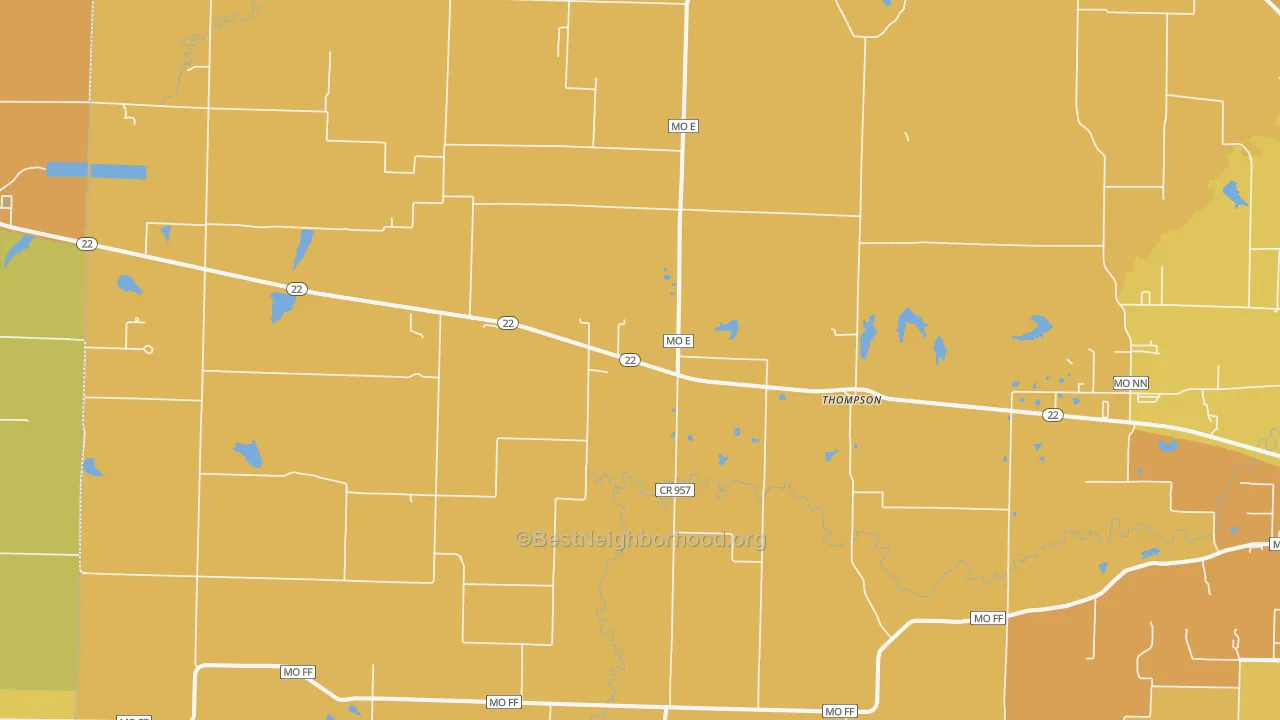 Map of the best neighborhoods in the Thompson area, with better matches in green and worse matches in red