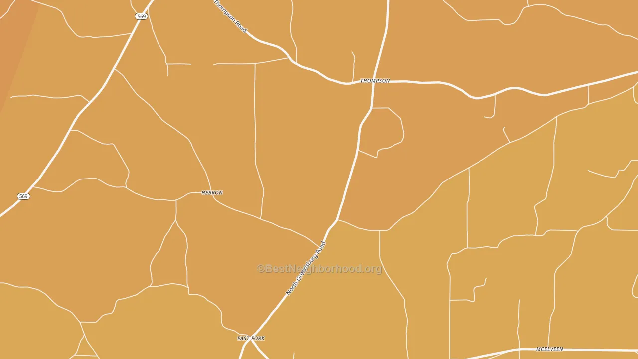 Map of the best neighborhoods in the Thompson area, with better matches in green and worse matches in red