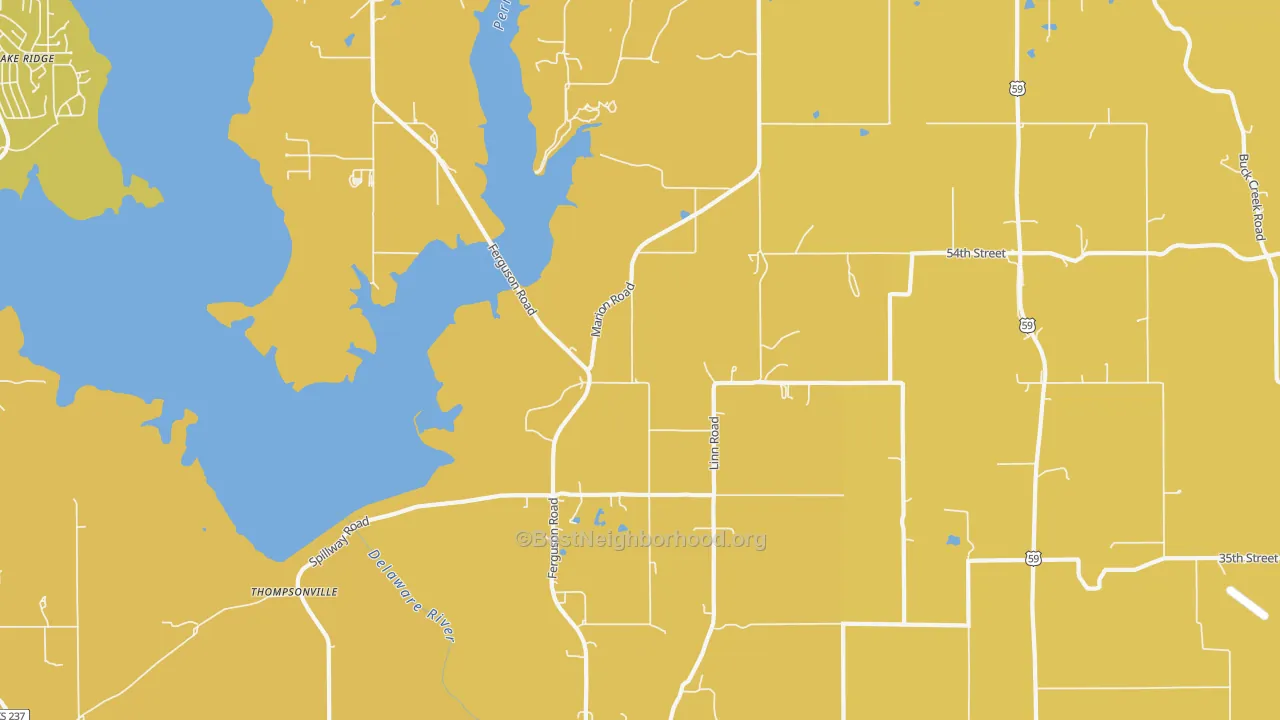 Map of the best neighborhoods in the Thompsonville area, with better matches in green and worse matches in red