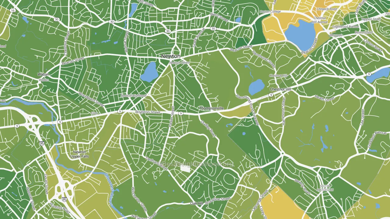 Map of the best neighborhoods in the Thompsonville, Newton area, with better matches in green and worse matches in red