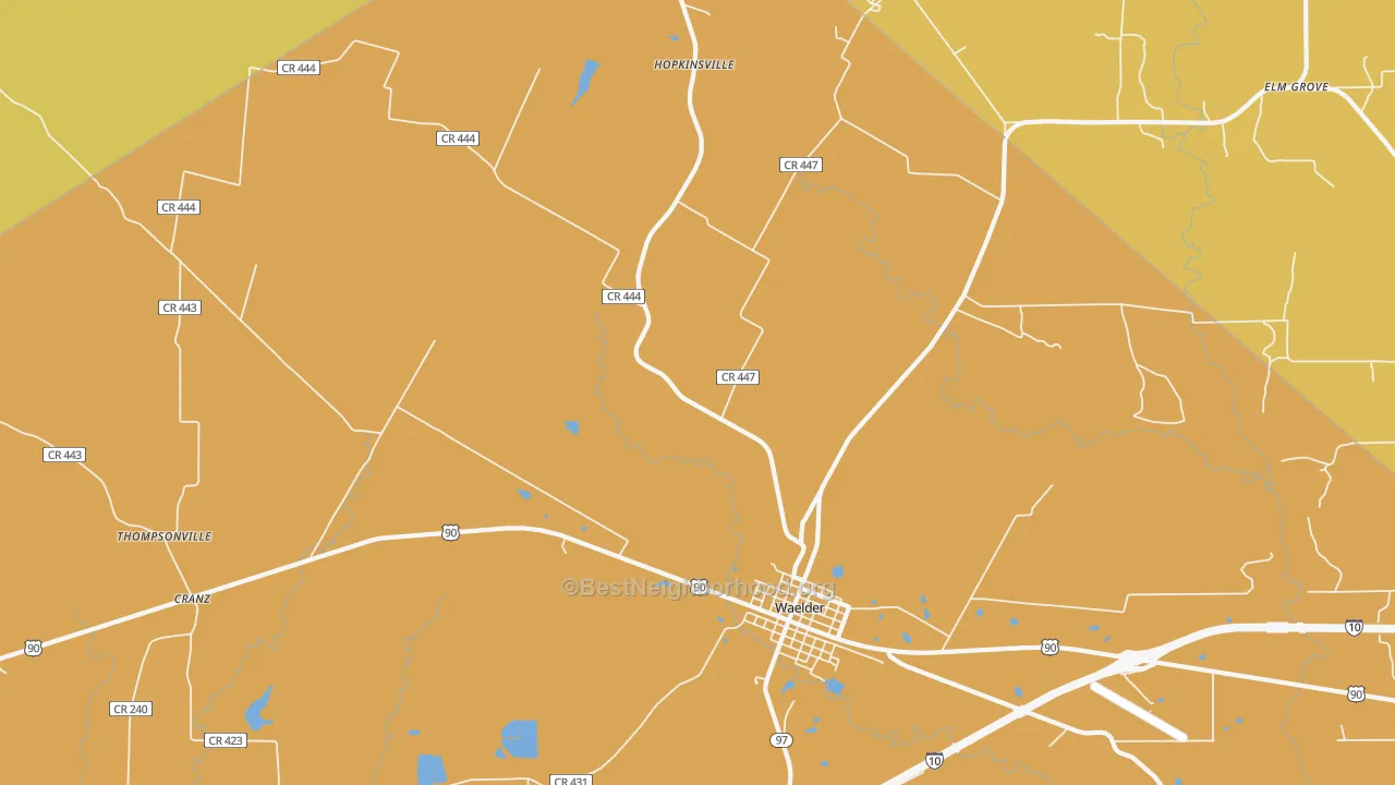 Map of the best neighborhoods in the Thompsonville area, with better matches in green and worse matches in red