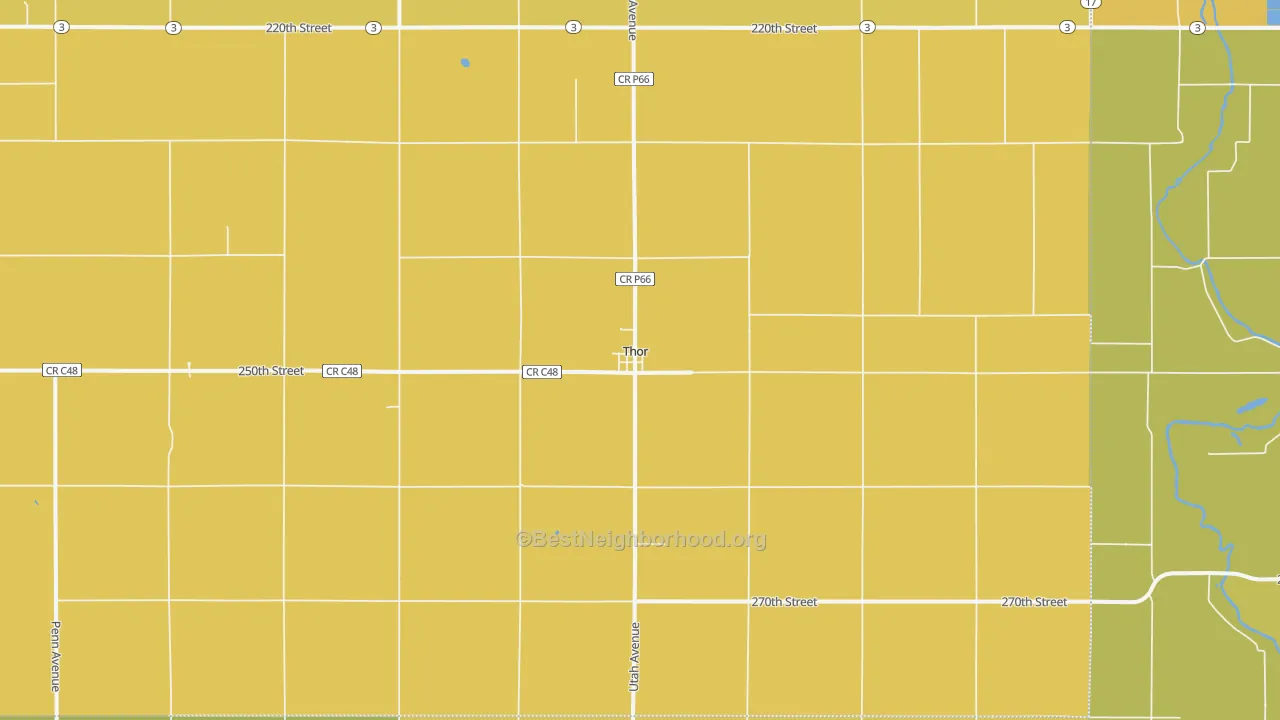 Map of the best neighborhoods in the Thor area, with better matches in green and worse matches in red