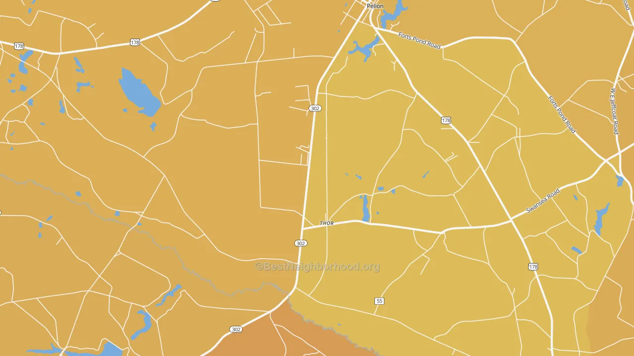 Map of the best neighborhoods in the Thor area, with better matches in green and worse matches in red