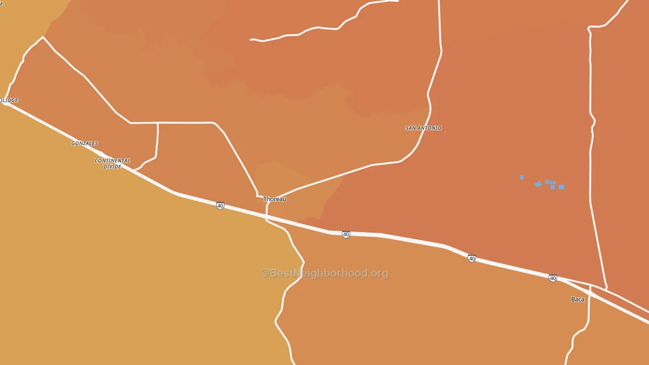 Map of the best neighborhoods in the Thoreau area, with better matches in green and worse matches in red