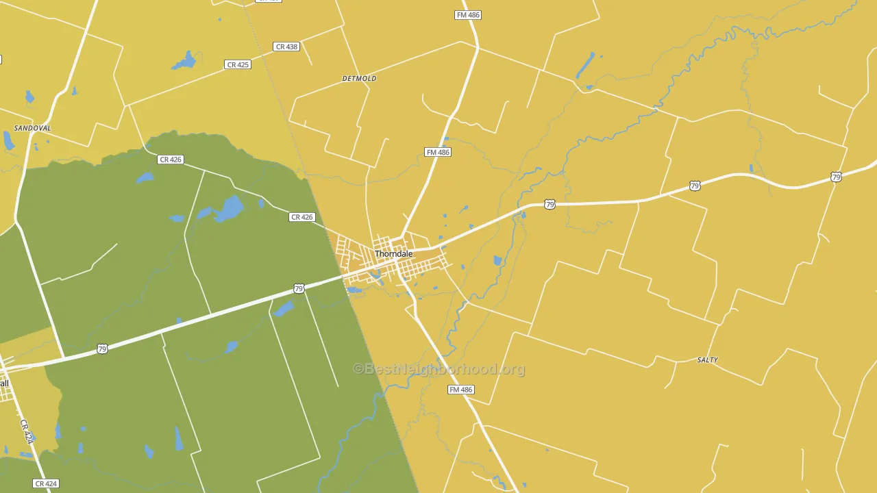 Map of the best neighborhoods in the Thorndale area, with better matches in green and worse matches in red