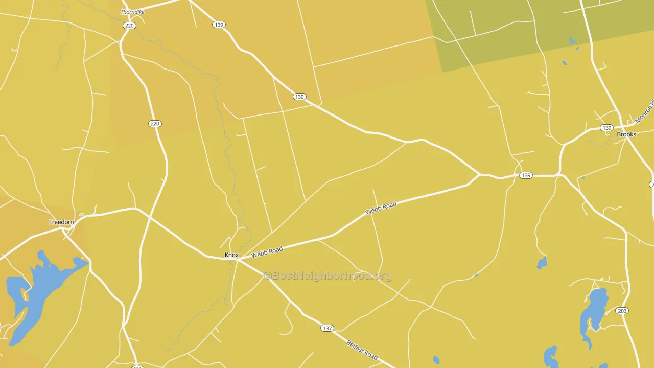 Map of the best neighborhoods in the Thorndike area, with better matches in green and worse matches in red