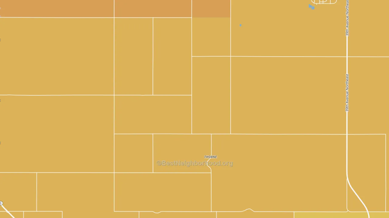 Map of the best neighborhoods in the Thorne area, with better matches in green and worse matches in red