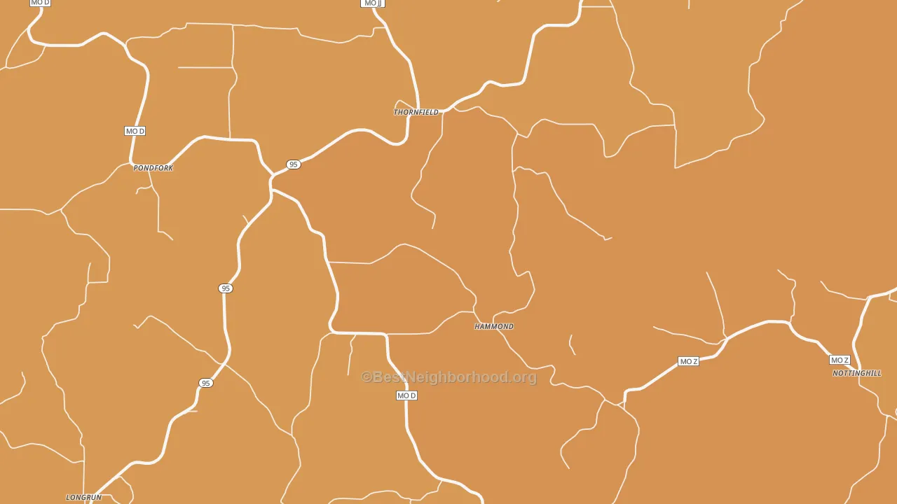 Map of the best neighborhoods in the Thornfield area, with better matches in green and worse matches in red