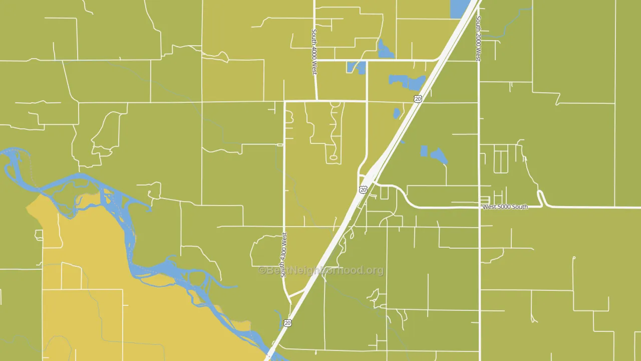 Map of the best neighborhoods in the Thornton area, with better matches in green and worse matches in red
