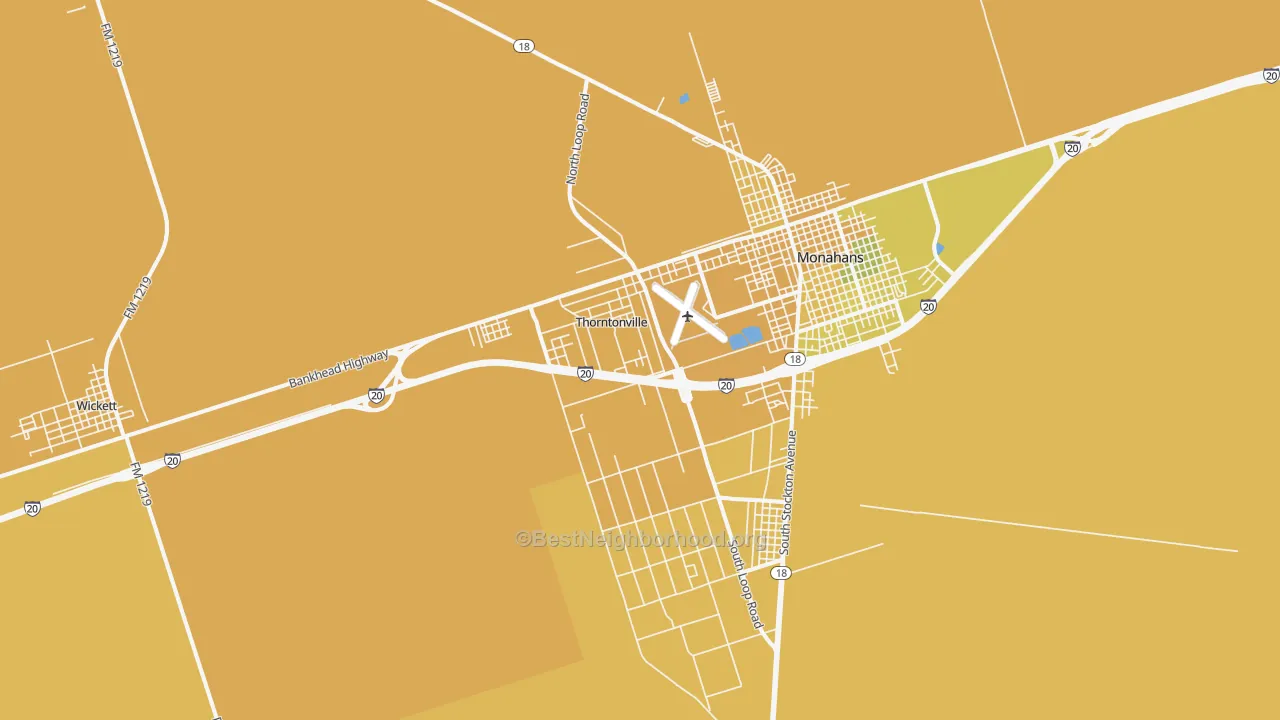 Map of the best neighborhoods in the Thorntonville area, with better matches in green and worse matches in red
