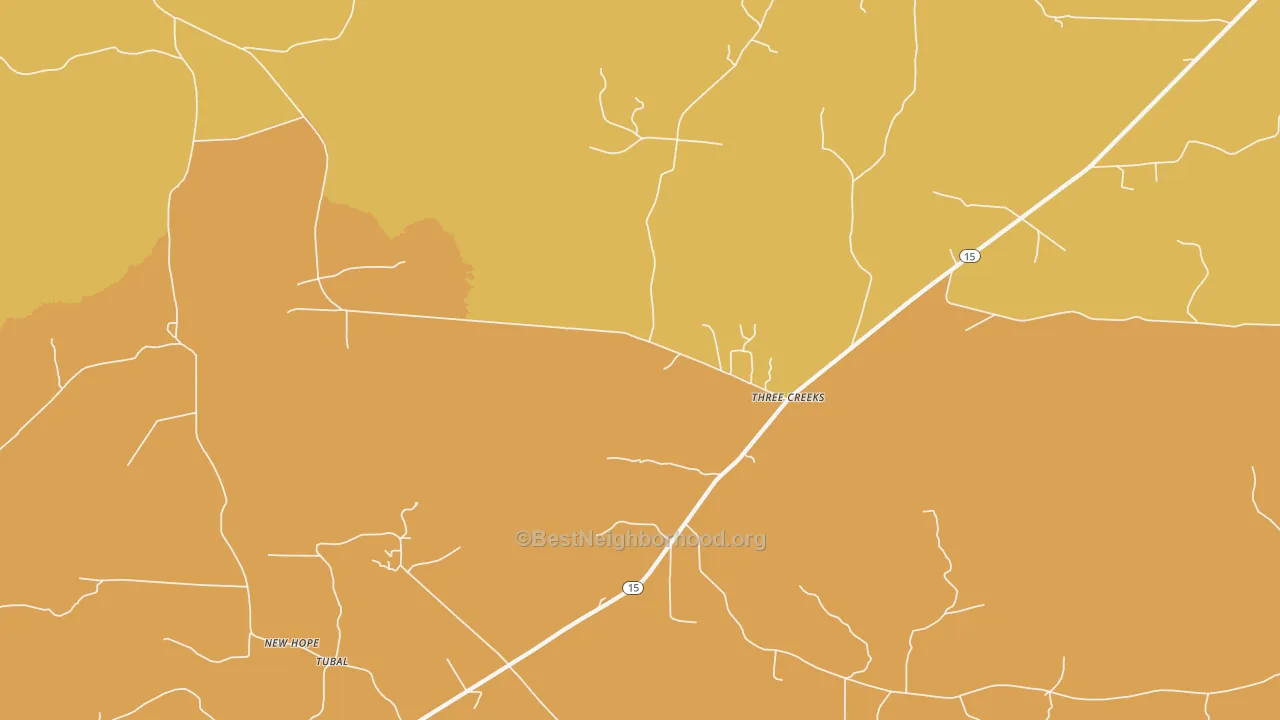 Map of the best neighborhoods in the Three Creeks area, with better matches in green and worse matches in red