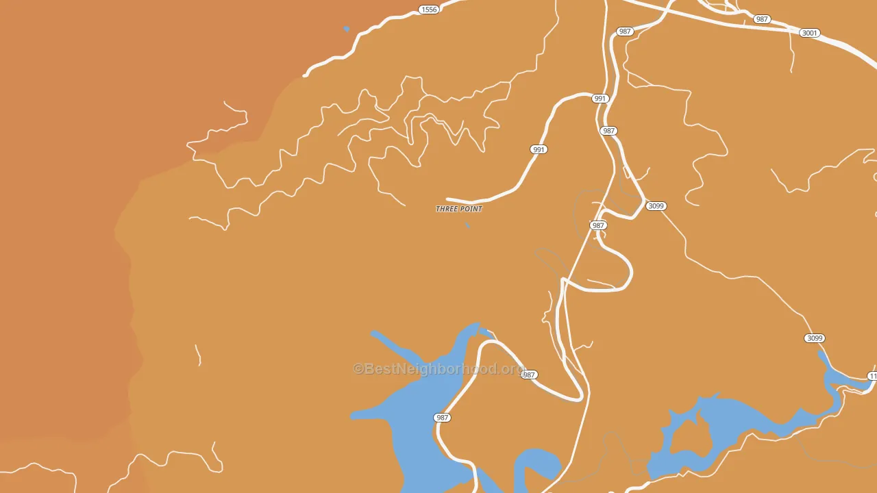 Map of the best neighborhoods in the Three Point area, with better matches in green and worse matches in red