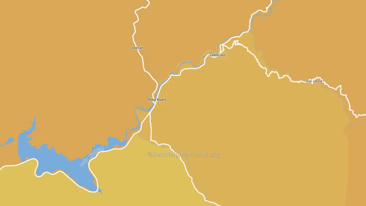 Map of the best neighborhoods in the Three Rivers area, with better matches in green and worse matches in red