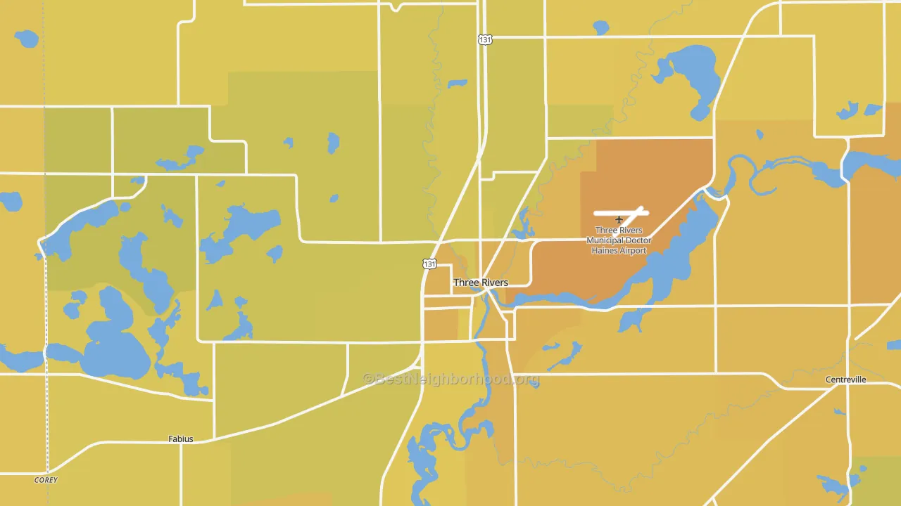 Map of the best neighborhoods in the Three Rivers area, with better matches in green and worse matches in red