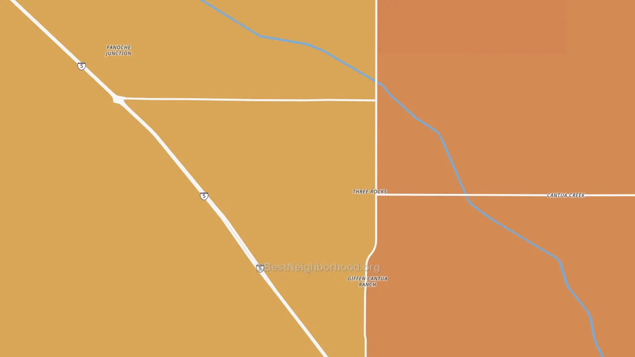 Map of the best neighborhoods in the Three Rocks area, with better matches in green and worse matches in red