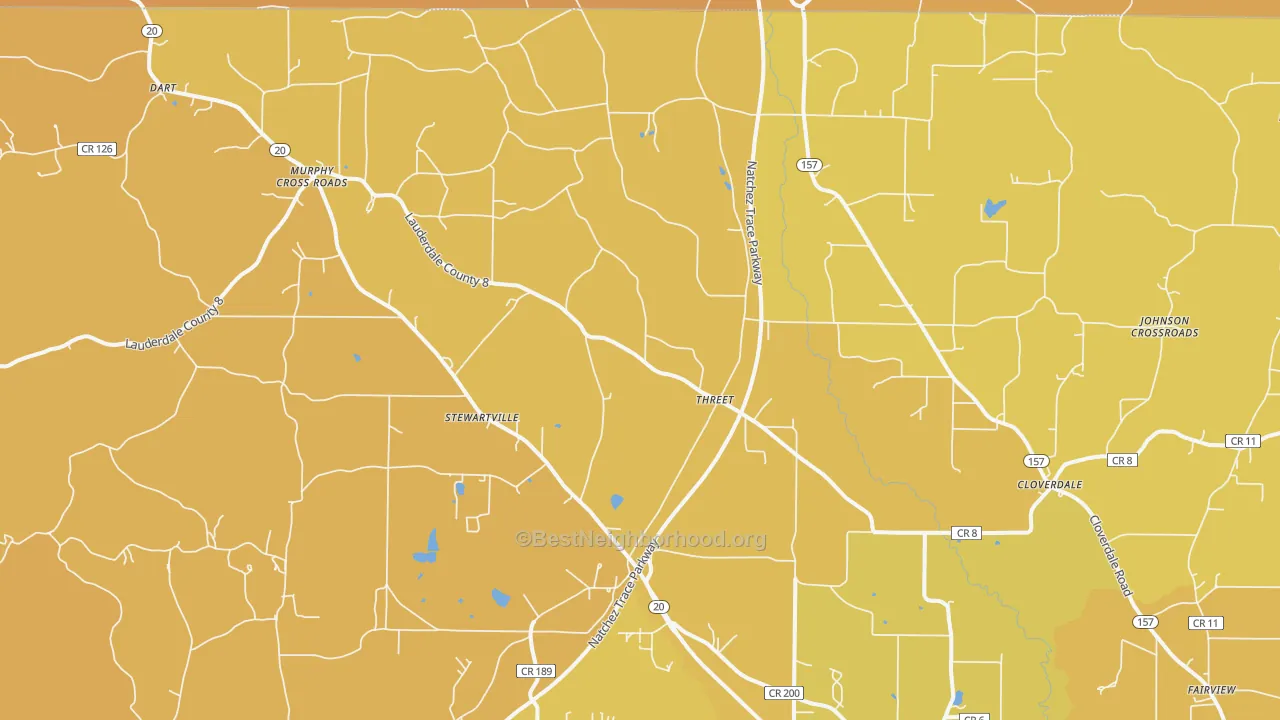Map of the best neighborhoods in the Threet area, with better matches in green and worse matches in red