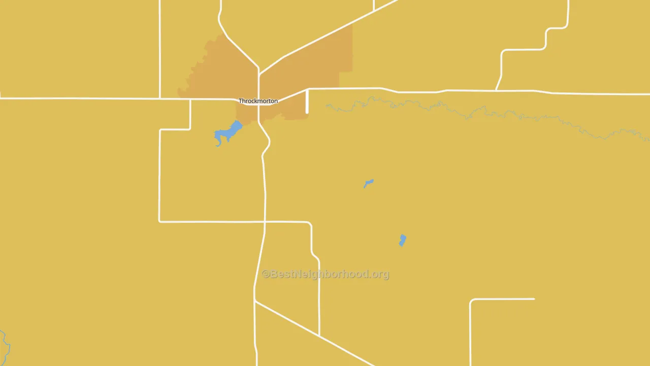 Map of the best neighborhoods in the Throckmorton County area, with better matches in green and worse matches in red