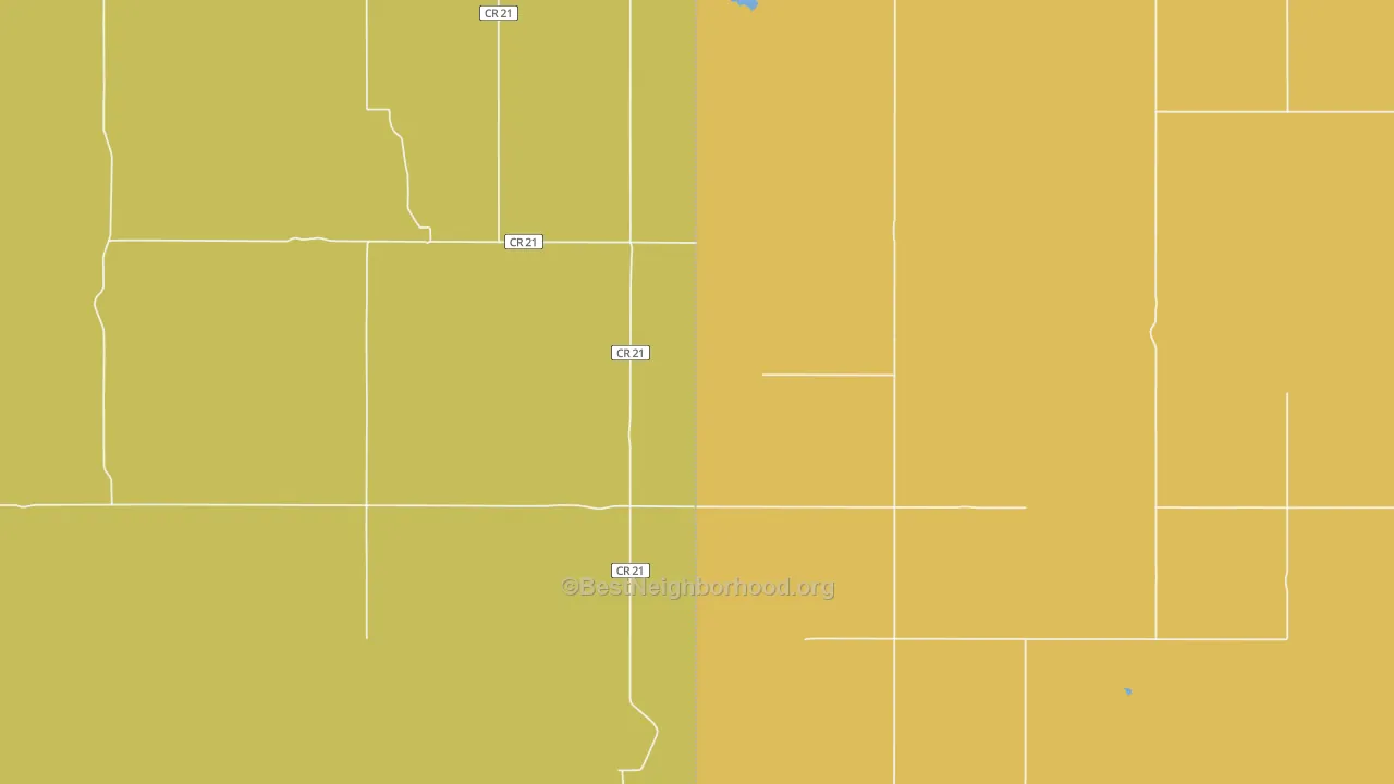 Map of the best neighborhoods in the Thunder Hawk area, with better matches in green and worse matches in red