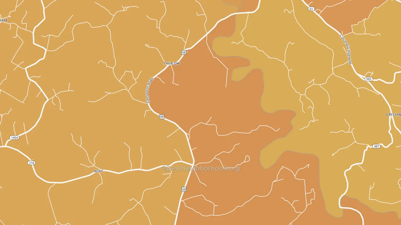 Map of the best neighborhoods in the Thurlow area, with better matches in green and worse matches in red
