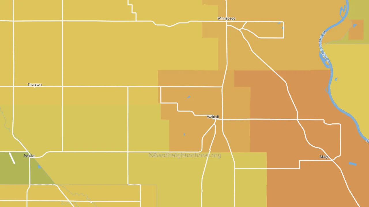 Map of the best neighborhoods in the Thurston County area, with better matches in green and worse matches in red