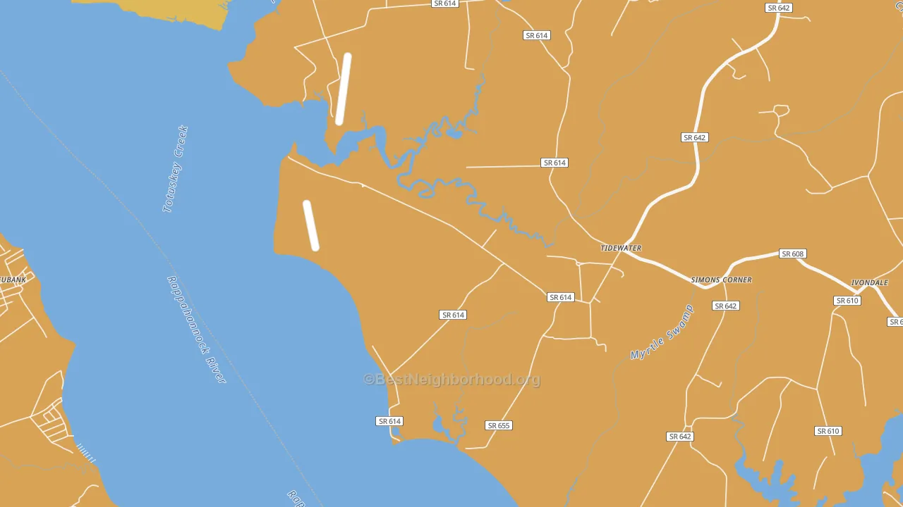 Map of the best neighborhoods in the Tidewater area, with better matches in green and worse matches in red