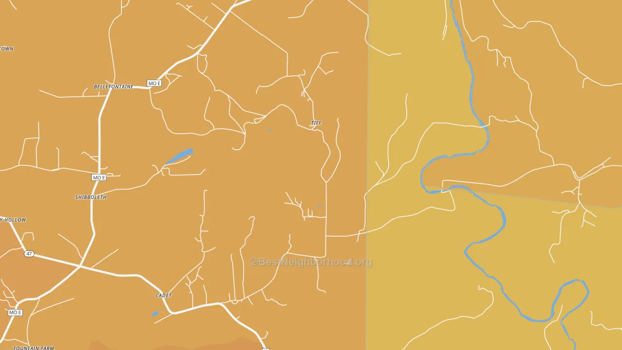 Map of the best neighborhoods in the Tiff area, with better matches in green and worse matches in red