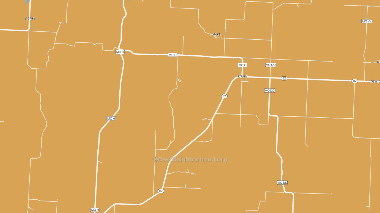 Map of the best neighborhoods in the Tiffin area, with better matches in green and worse matches in red