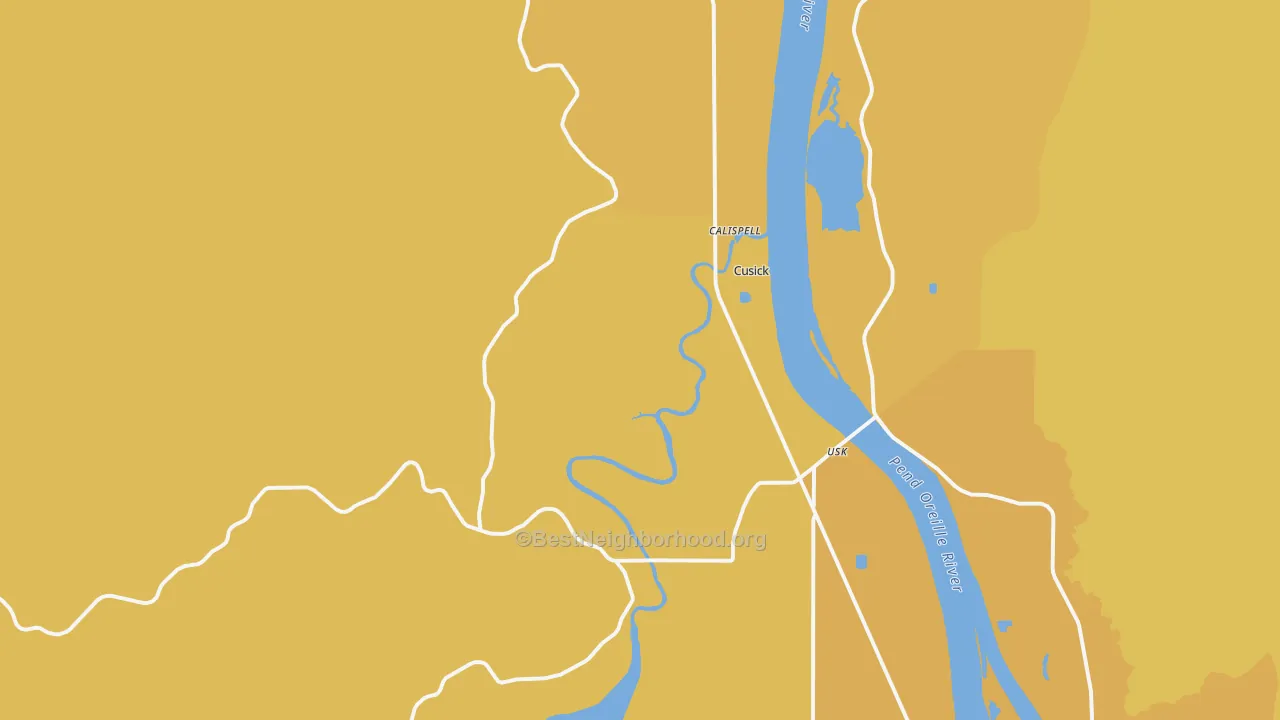 Map of the best neighborhoods in the Tiger area, with better matches in green and worse matches in red