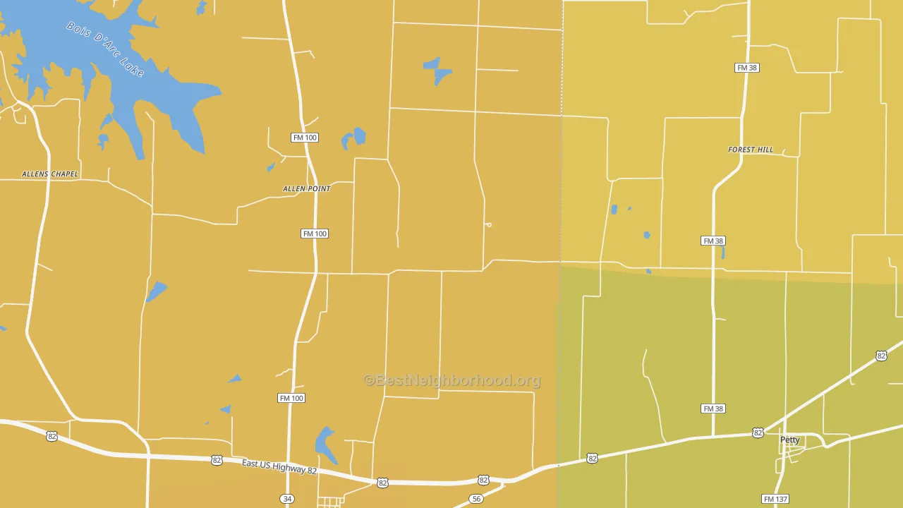 Map of the best neighborhoods in the Tigertown area, with better matches in green and worse matches in red