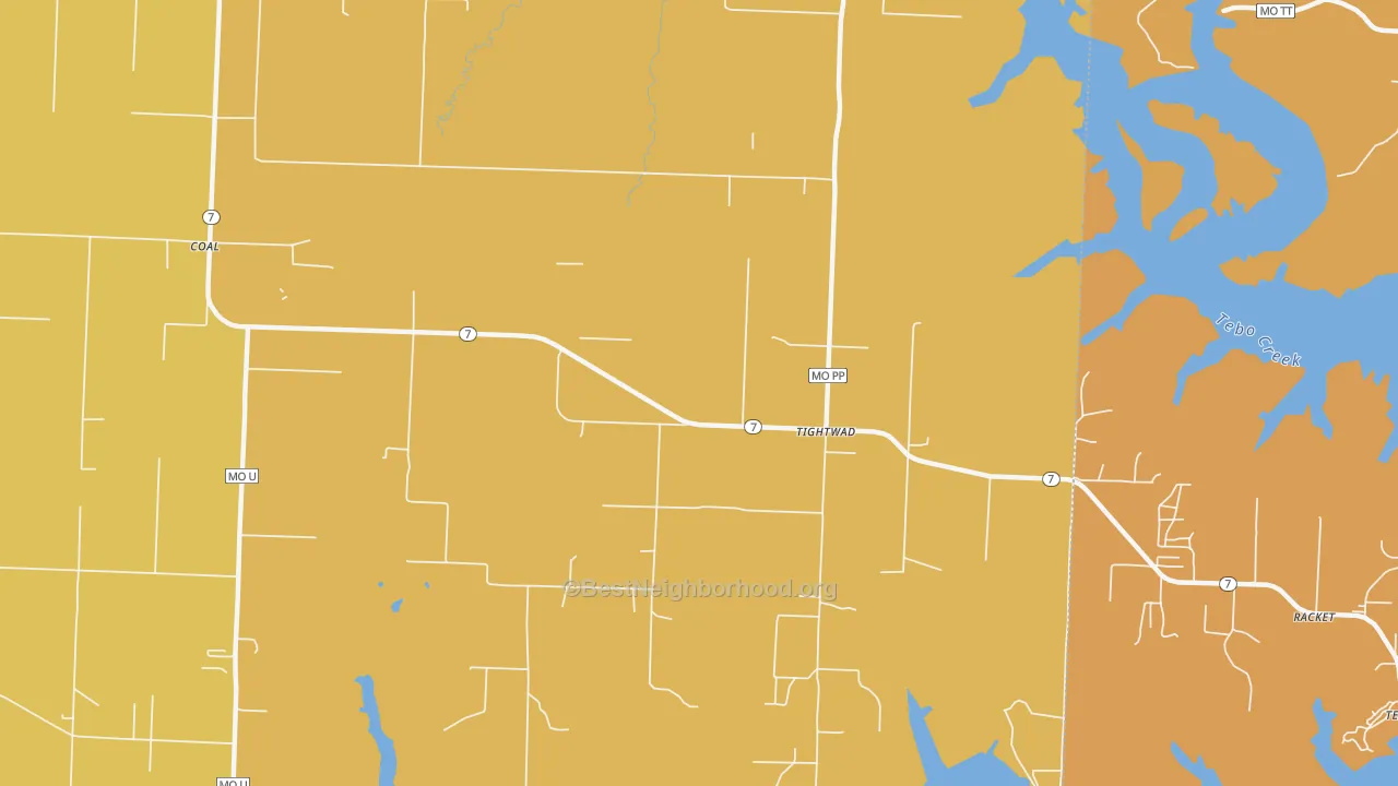 Map of the best neighborhoods in the Tightwad area, with better matches in green and worse matches in red
