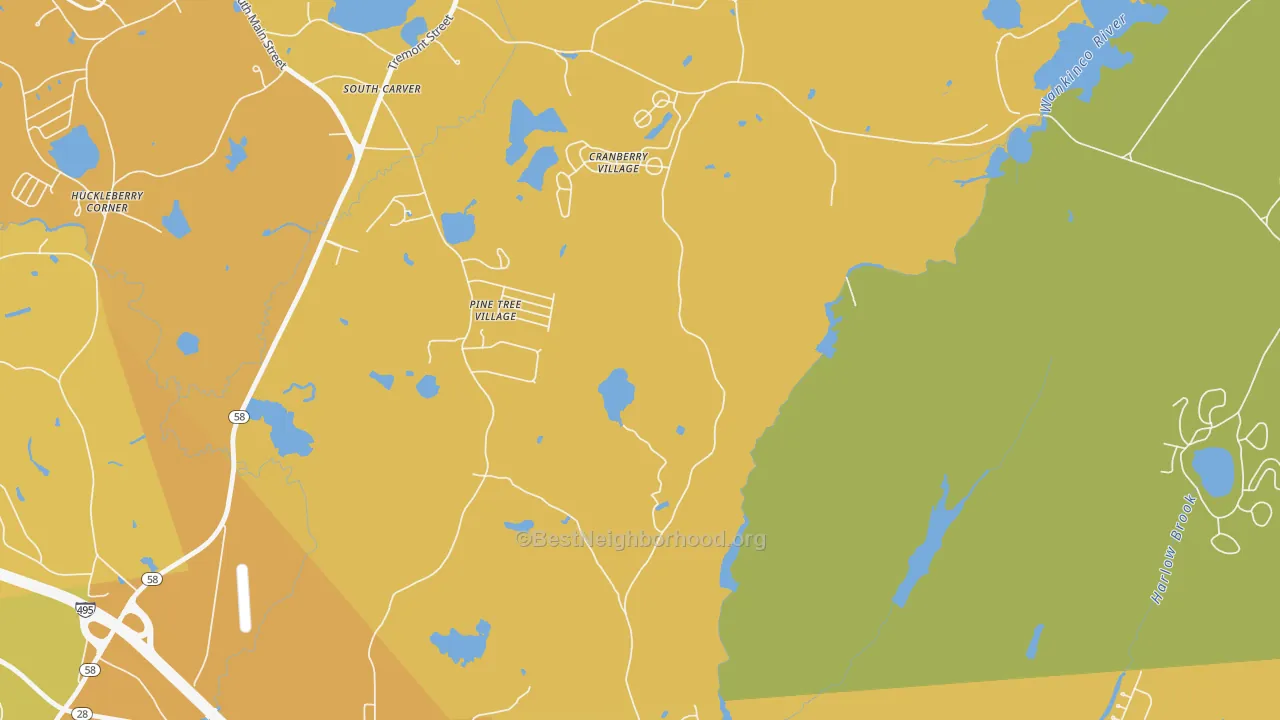 Map of the best neighborhoods in the Tihonet area, with better matches in green and worse matches in red