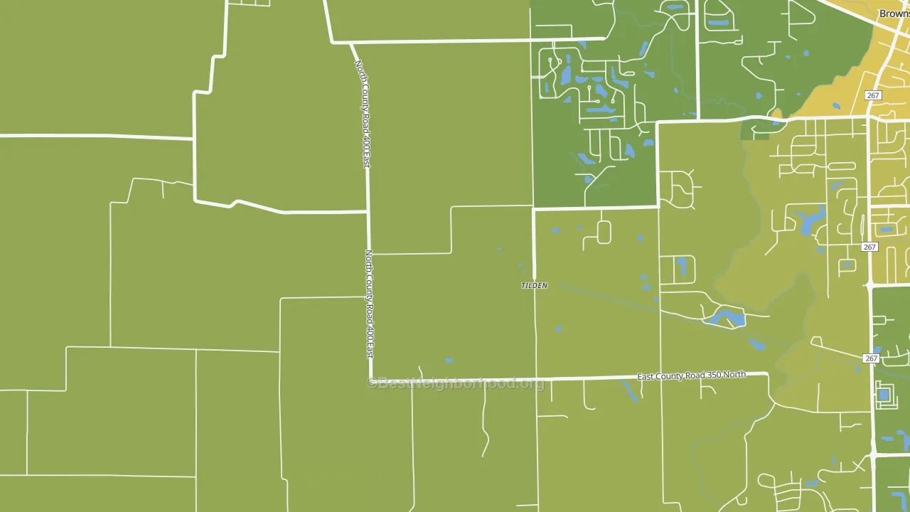 Map of the best neighborhoods in the Tilden area, with better matches in green and worse matches in red