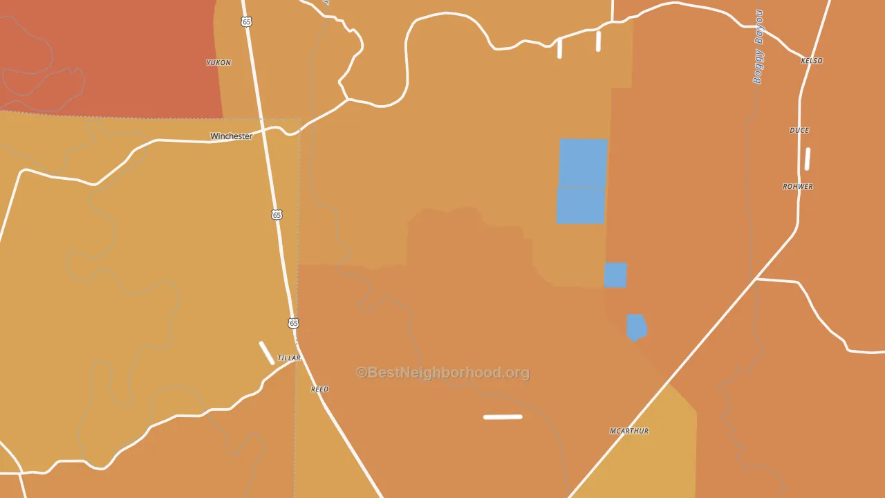 Map of the best neighborhoods in the Tillar area, with better matches in green and worse matches in red