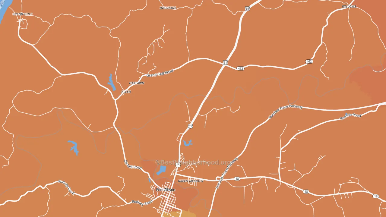Map of the best neighborhoods in the Tillman area, with better matches in green and worse matches in red