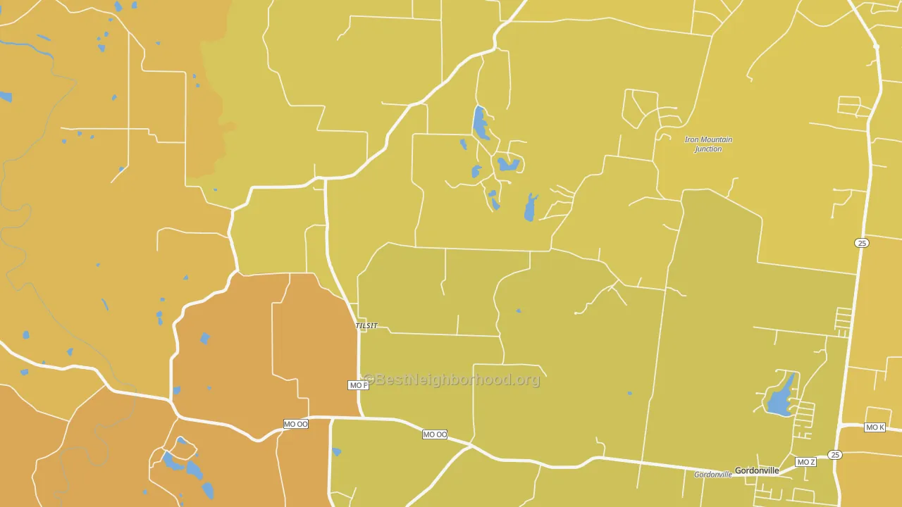 Map of the best neighborhoods in the Tilsit area, with better matches in green and worse matches in red