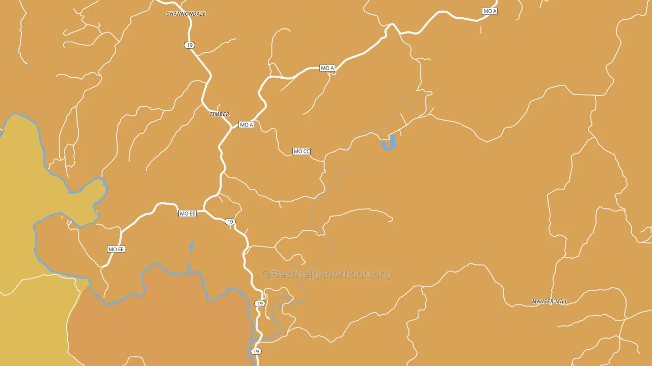 Map of the best neighborhoods in the Timber area, with better matches in green and worse matches in red