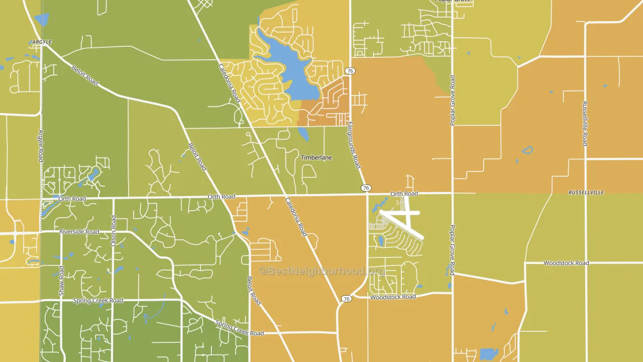 Map of the best neighborhoods in the Timberlane area, with better matches in green and worse matches in red