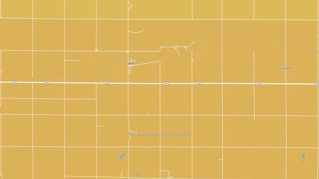 Map of the best neighborhoods in the Timken area, with better matches in green and worse matches in red