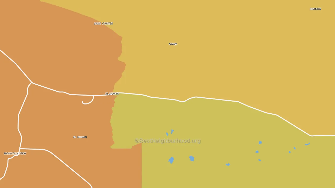 Map of the best neighborhoods in the Tinaja area, with better matches in green and worse matches in red