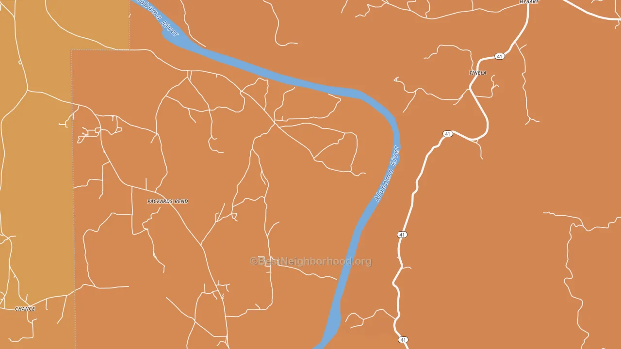 Map of the best neighborhoods in the Tinela area, with better matches in green and worse matches in red