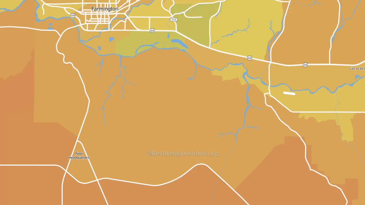 Map of the best neighborhoods in the Tinian area, with better matches in green and worse matches in red