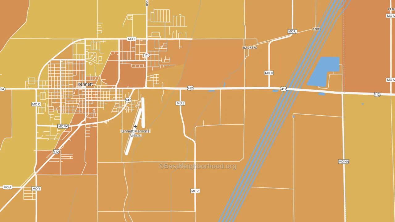 Map of the best neighborhoods in the Tinkerville area, with better matches in green and worse matches in red
