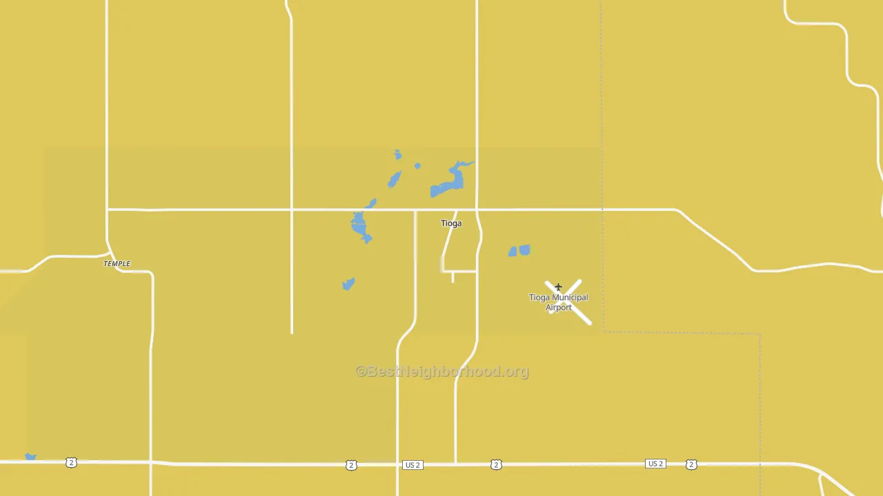 Map of the best neighborhoods in the Tioga area, with better matches in green and worse matches in red