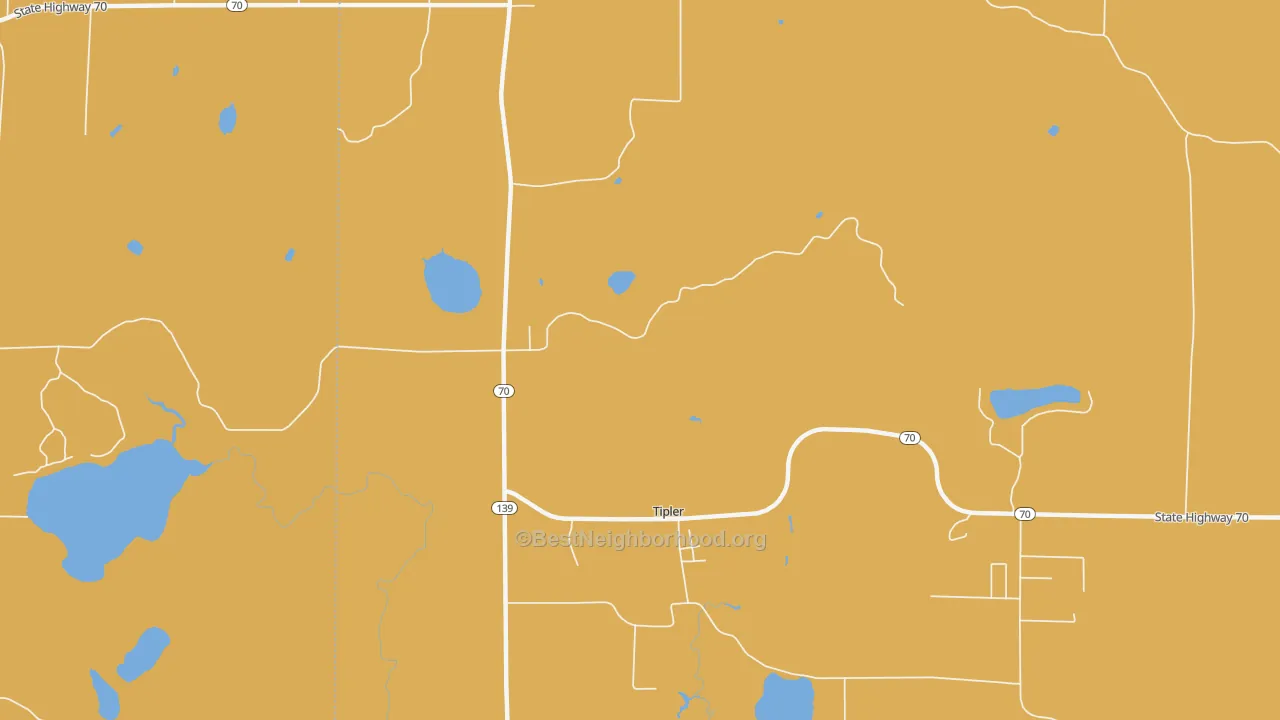 Map of the best neighborhoods in the Tipler area, with better matches in green and worse matches in red